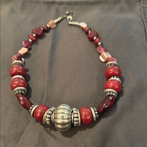 Elegant Red and Silver Beaded Necklace